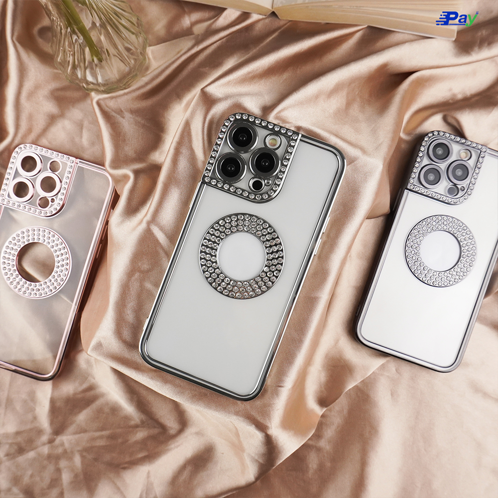 เคสโทรศัพท์ iPhone Cococ เคสใส ขอบสี เลนส์กล้องประดับเพชร สำหรับ 14ProMax/14/11