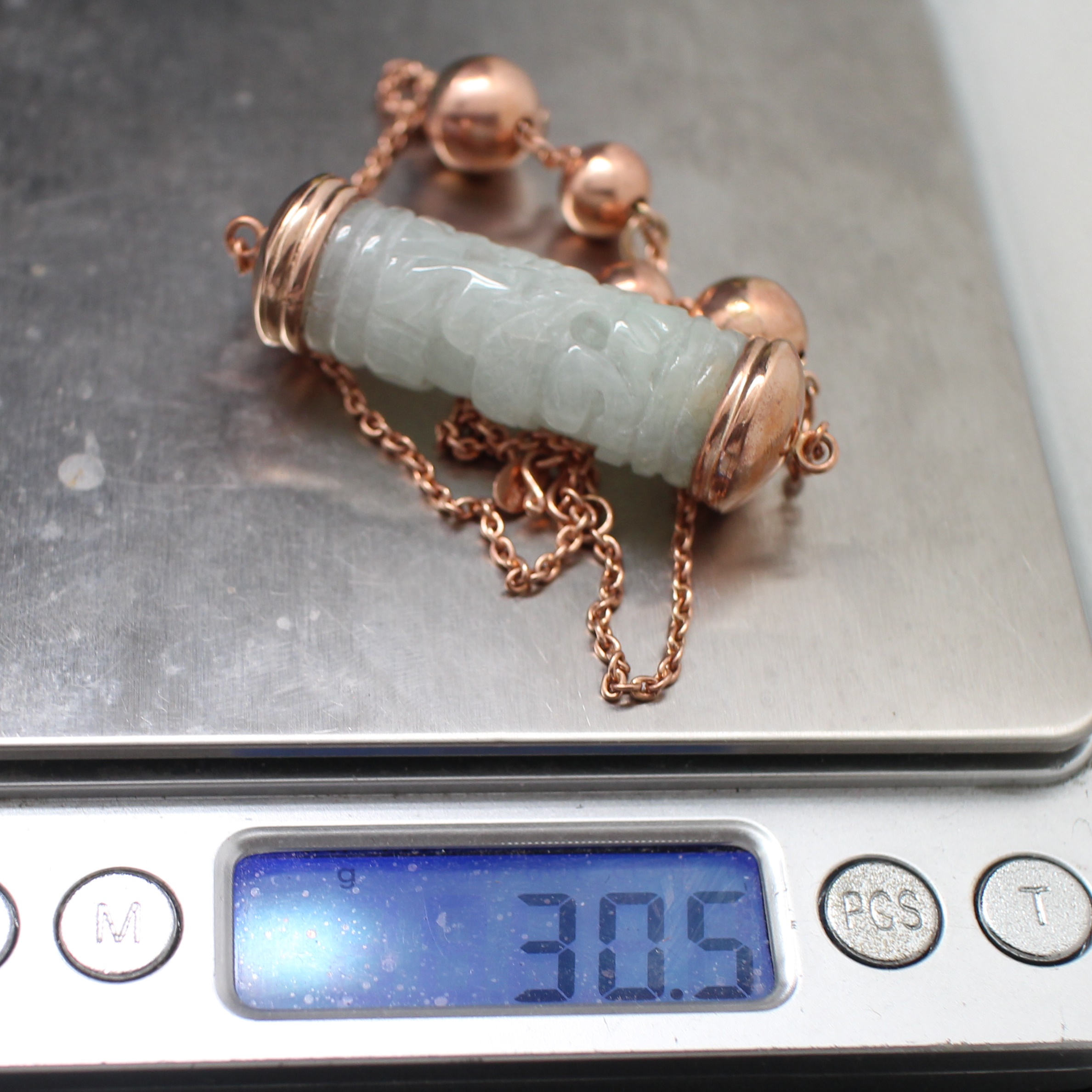 NL25016 สร้อยคอจี้หยกแกะสลัก Pinkgold 9k นน.รวม 30.5 กรัม ยาว 16 นิ้ว