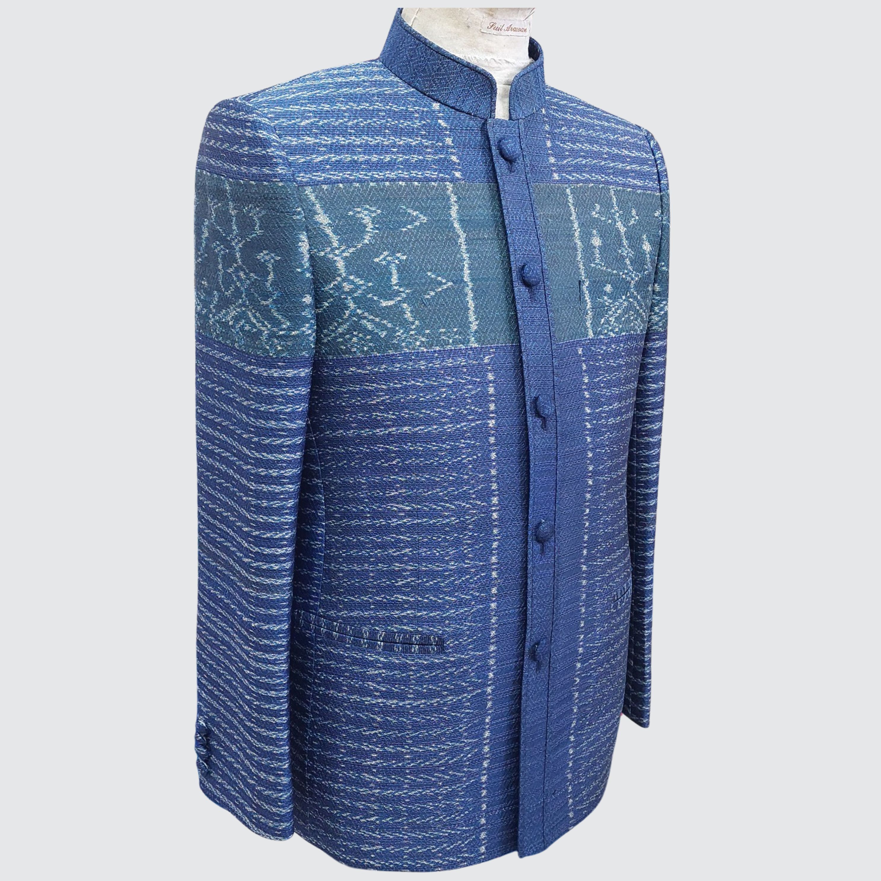 เสื้อพระราชทาน แขนยาว ผ้าไหมมัดหมี่ยกดอก มีหน้านาง | ตัดเย็บตามรูปร่าง | เลือกผ้า ส่งไซส์ได้