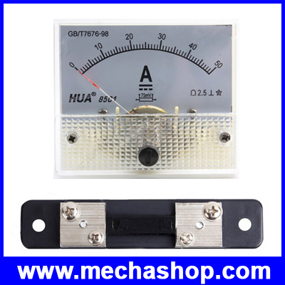 แอมป์มิเตอร์ไฟฟ้ากระแสตรง มิเตอร์วัดกระแสไฟ DC 50A Analog Panel AMP Current Meter + Current Shunt 50A