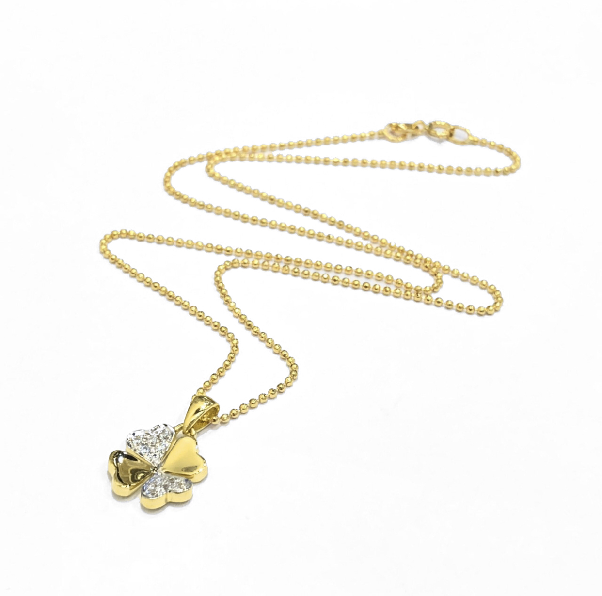 แหวนใบโคลเวอร์ Clover 4 ฝังเพชรสวิส/สลับเกลี้ยง/สีทองคำ22k