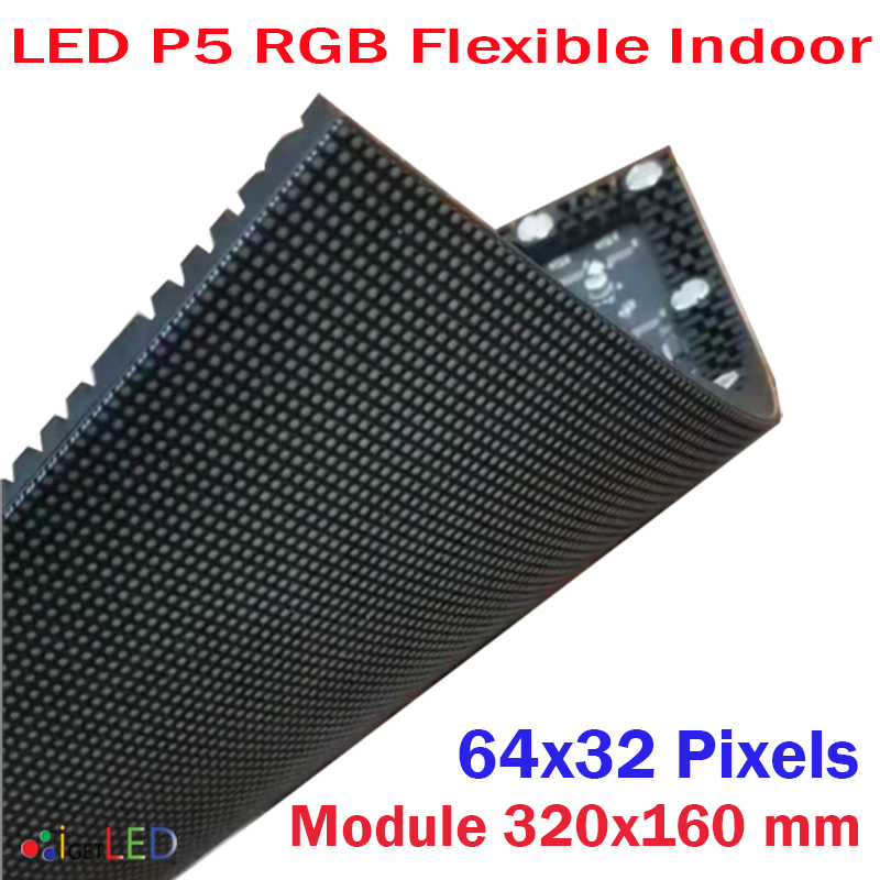 LED P5 RGB แบบดัดโค้งได้ โมดูลสีเต็มจอแสดงผล LED 64x32 พิกเซลแผง Dot Matrix จอแสดงผล P5 SMD RGB โมดูล