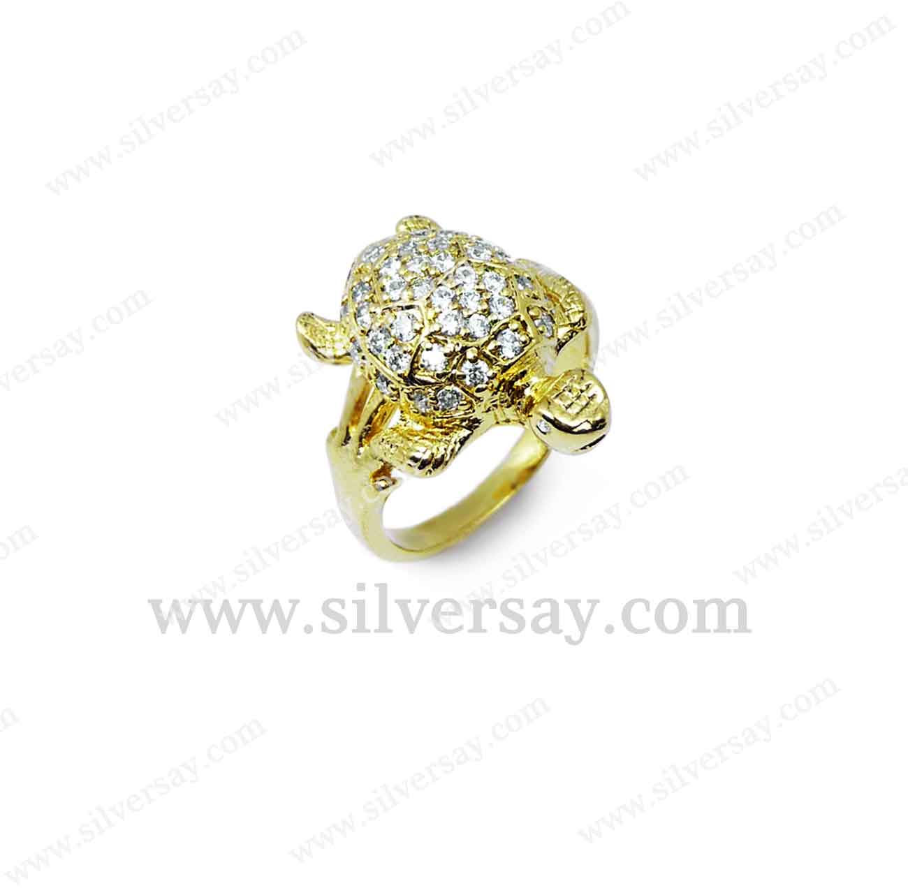 แหวนเต่าทะเลฝังเพชรสวิส/สีทองคำ22k