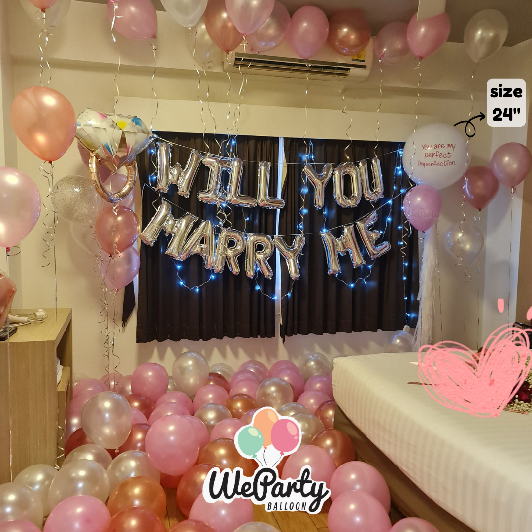ลูกโป่งเซอร์ไพรส์ขอแต่งงาน Will You Marry Me Surprise (สามารถเปลี่ยนสีโทนมุกได้) (with Helium) (82pcs)