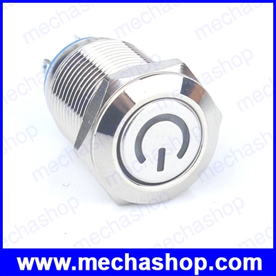 สวิทซ์กดติดปล่อยดับ 12mm ทองเหลืองชุบ Flat Round Head Momentary 12V 12mm โลโก้ Power Symbol LED สีเขียว Push Button Metal Mini Switch