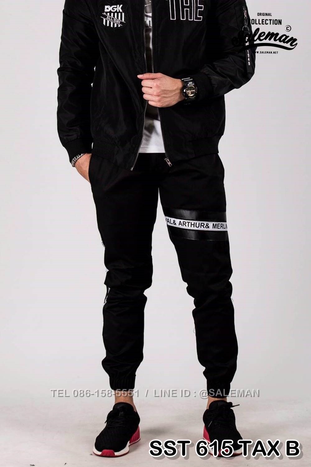 กางเกง JOGGER พรีเมี่ยม ผ้า COTTON 100% รหัส SST 615 Taxฺ B สีดำ แถบแท็กดำ