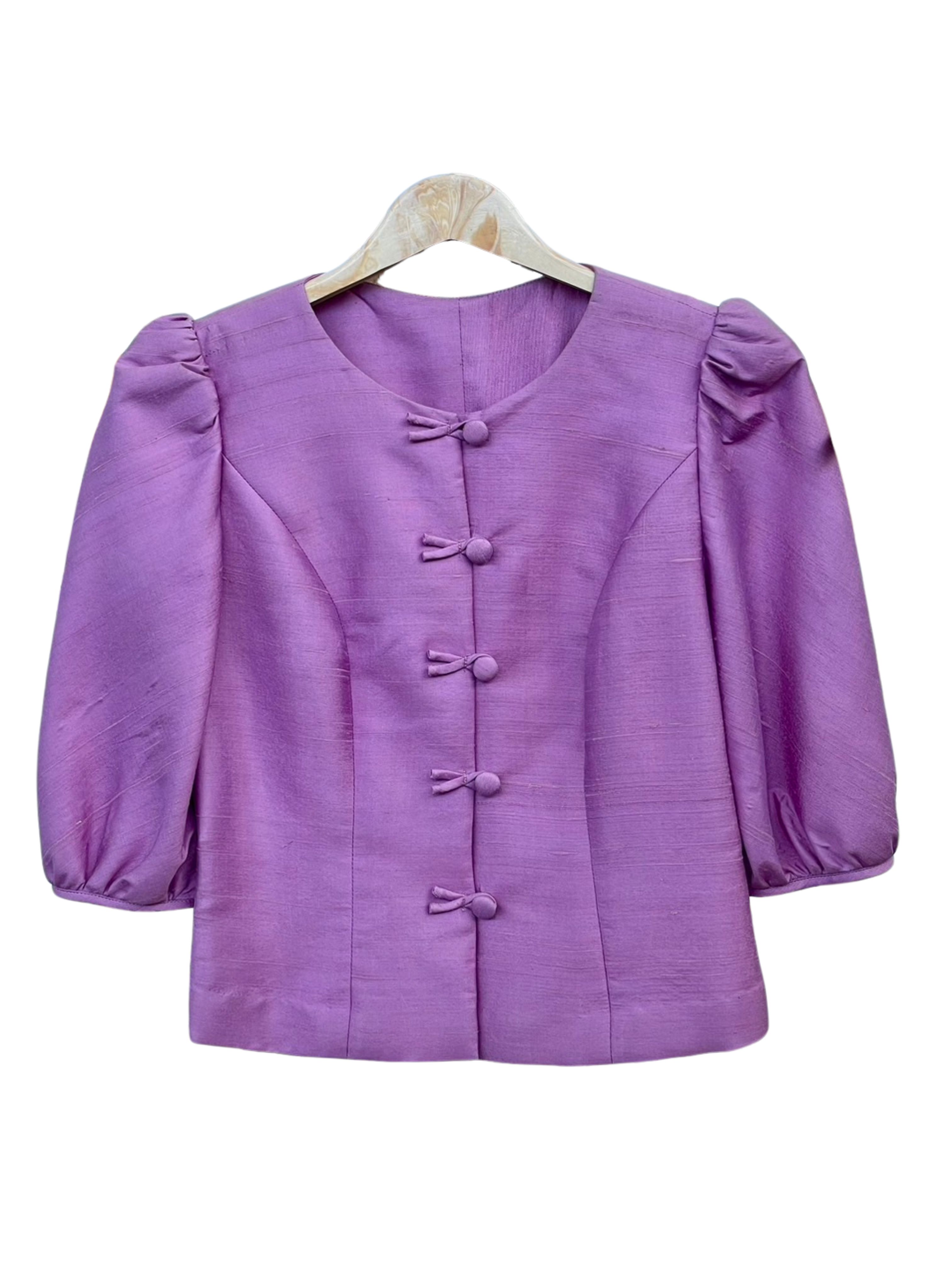 เสื้อผ้าไหม สีพื้น เนื้อไหมบ้าน รอบอก 36นิ้ว พื้นสีม่วง รหัส WD-PTS-120367133