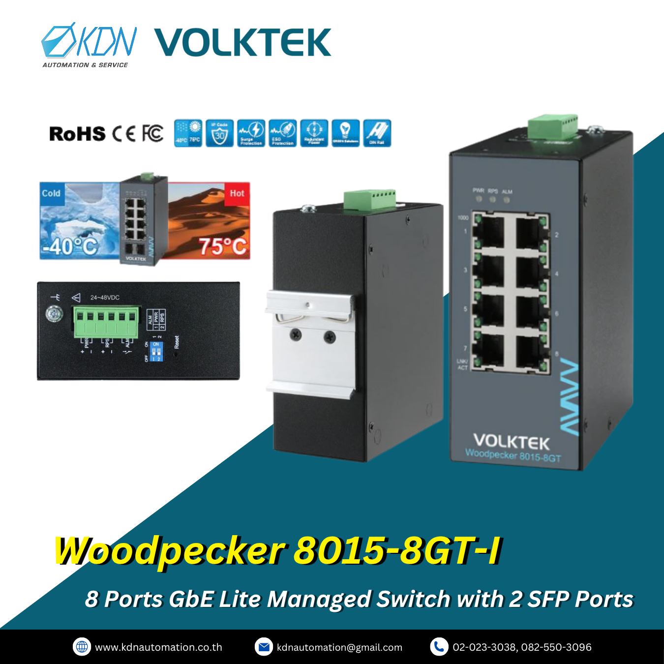 Woodpecker 8015-8GT-I Volktek 8 Ports GbE Lite Managed Switch with 2 SFP Ports