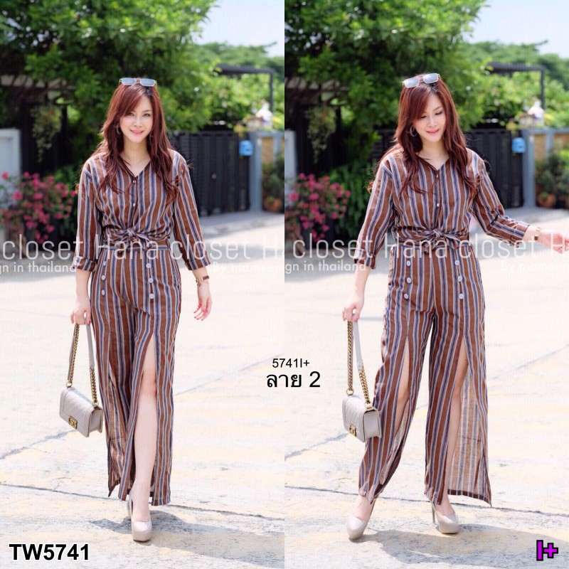 เซต #สาวอวบ เชิ๊ตคอวีผ่าข้าง+กางเกงขายาวผ่าหน้า TW5741