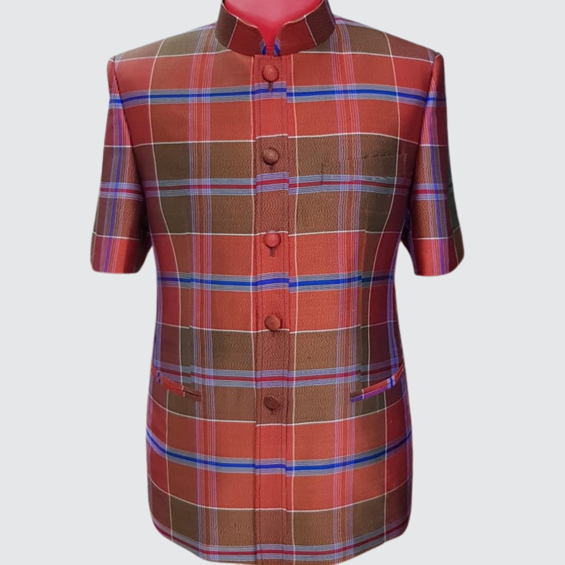 เสื้อสูทพระราชทาน แขนสั้น ไหมลายโสร่ง| ตัดเย็บตามรูปร่าง | เลือกสีผ้า ส่งไซส์ได้