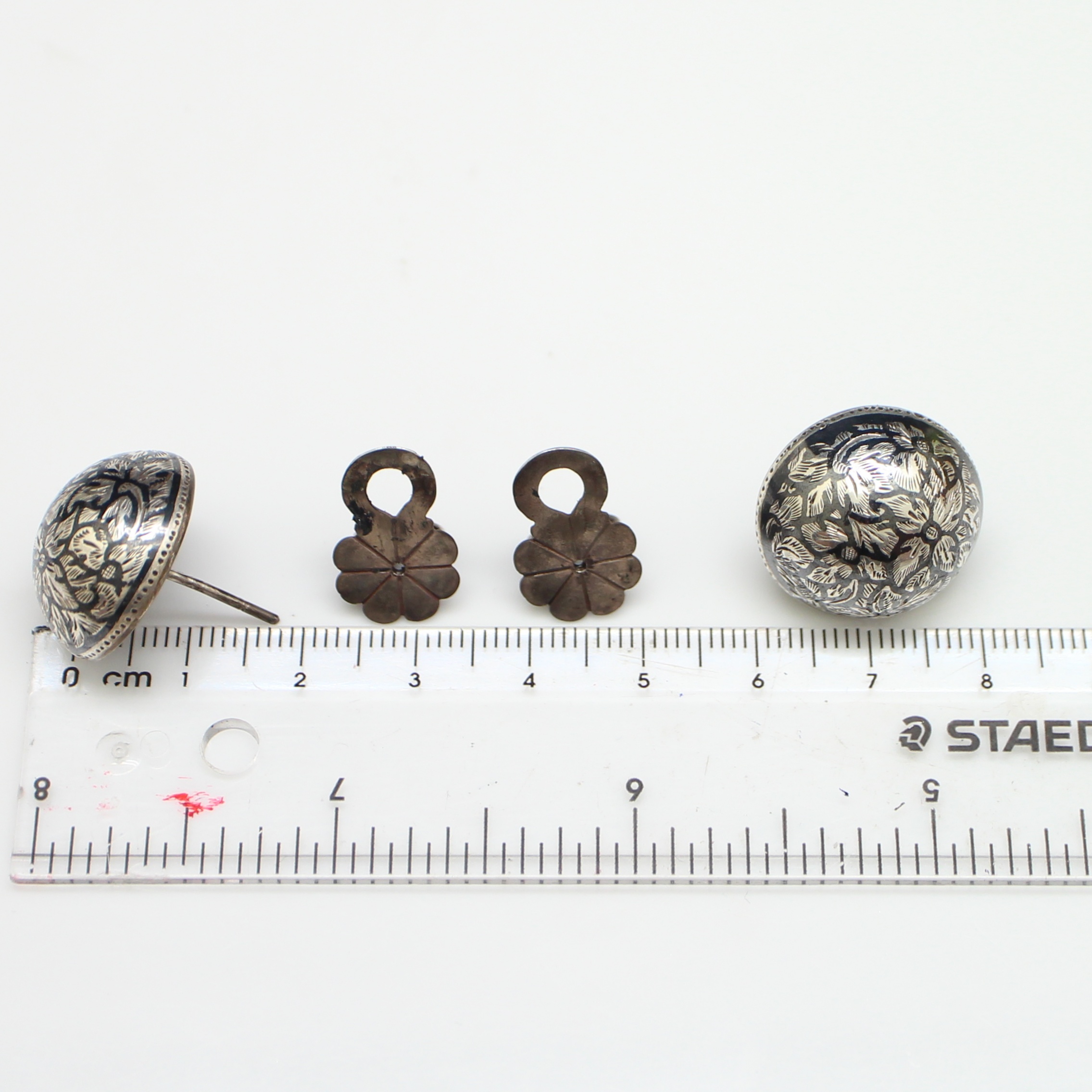 SI473 ต่างหูกระดุมถมเงิน เงินแท้ 92.5% นน. 14.25 กรัม