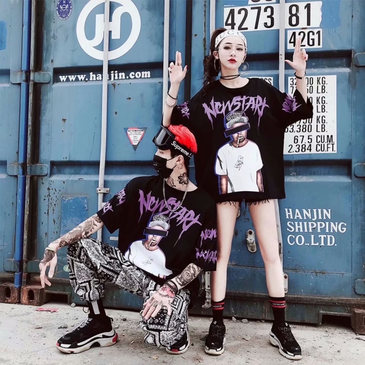 เสื้อยืด Street Fashion Oversize สีดำ NEW STRAT