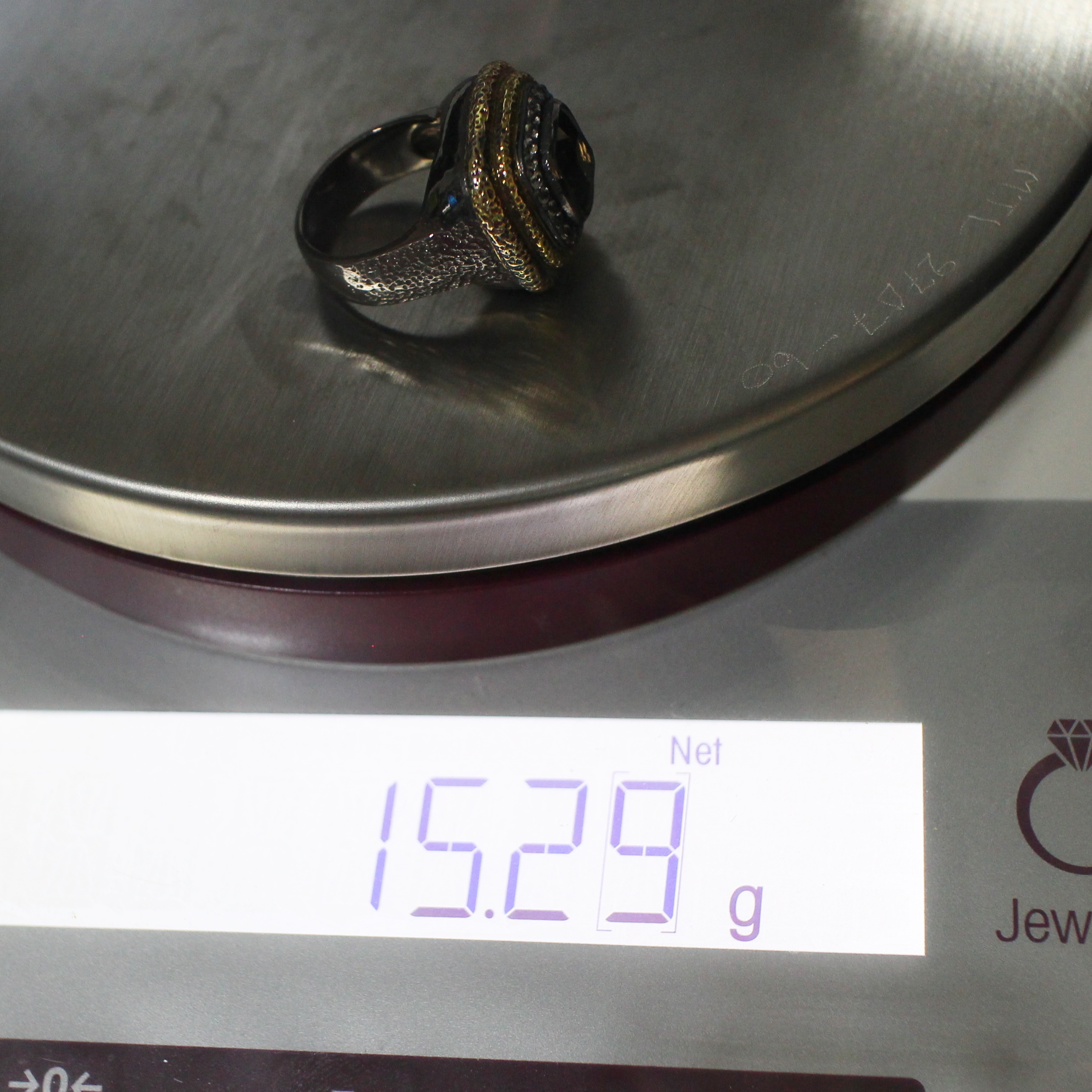 SI343 แหวนสโมกกี้โทปาสล้อมพลอยขาว ตัวเรือนเงินแท้ 92.5% นน.รวม 15.29 กรัม ขนาดแหวน 55