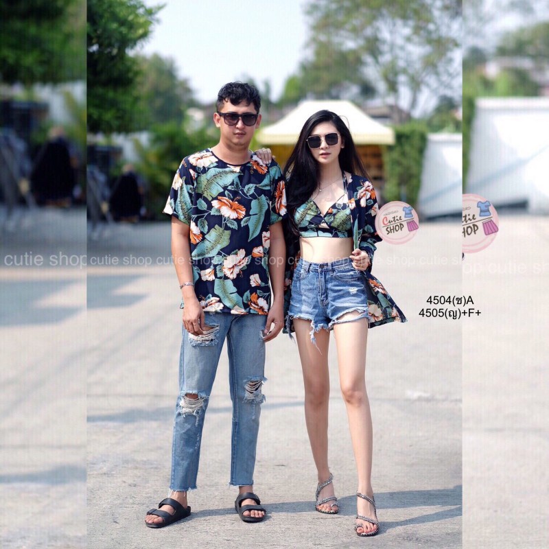เสื้อลายดอกชบา คอกลม TW4504