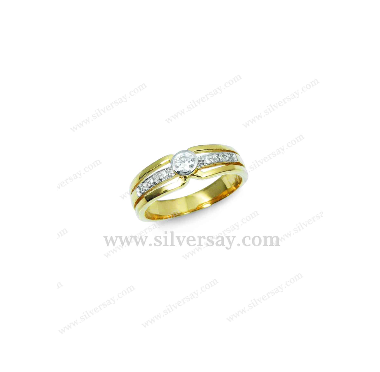 แหวนเพชรสวิสฝังหุ้ม/บ่าเพชรแถว/หน้าฉลุสามชั้น/สีทองคำ22k