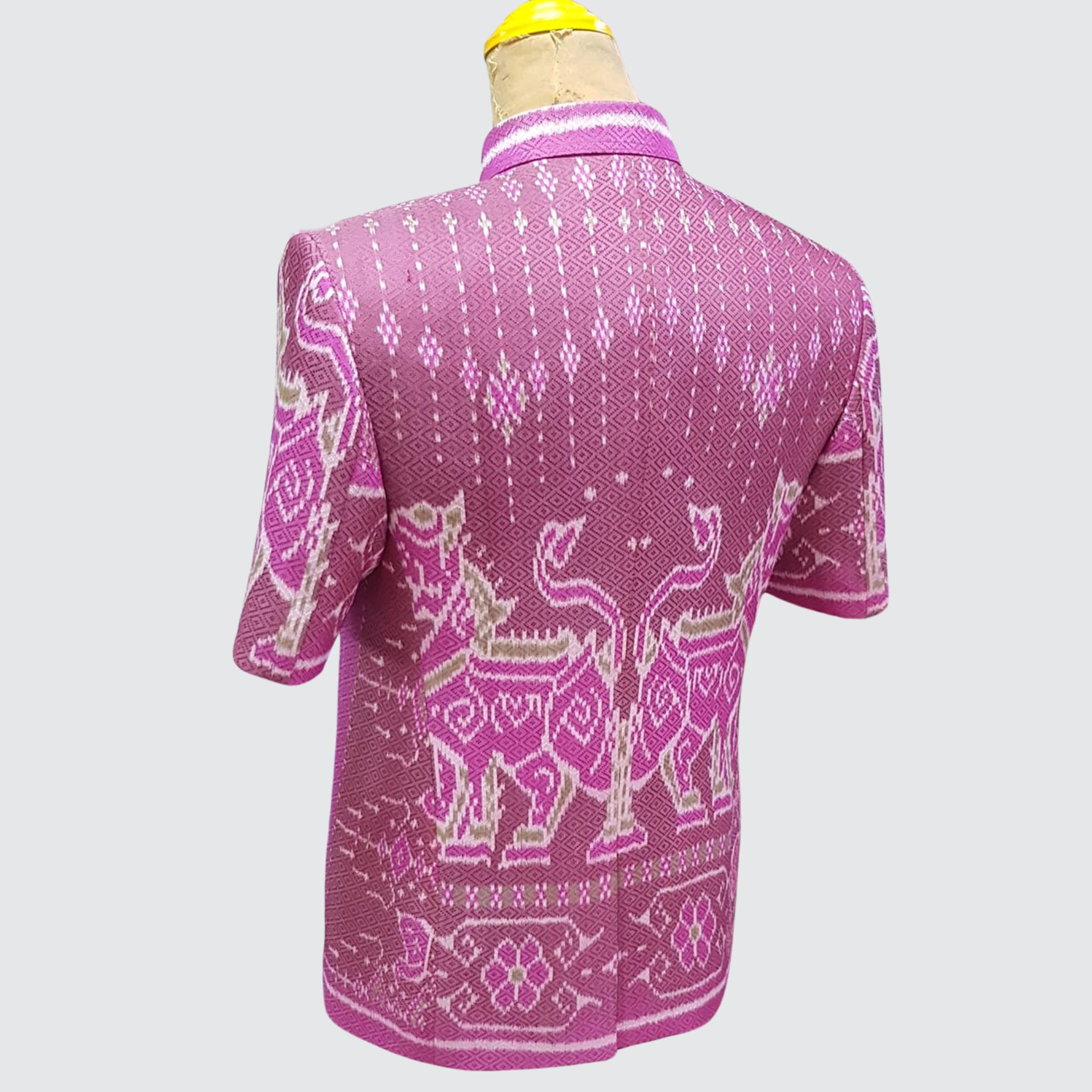 เสื้อสูทซาฟารี แขนสั้น ไหมมัดหมี่6ตะกอ ลายสัตว์มงคล| ตัดเย็บตามรูปร่าง | เลือกสีผ้า ส่งไซส์ได้