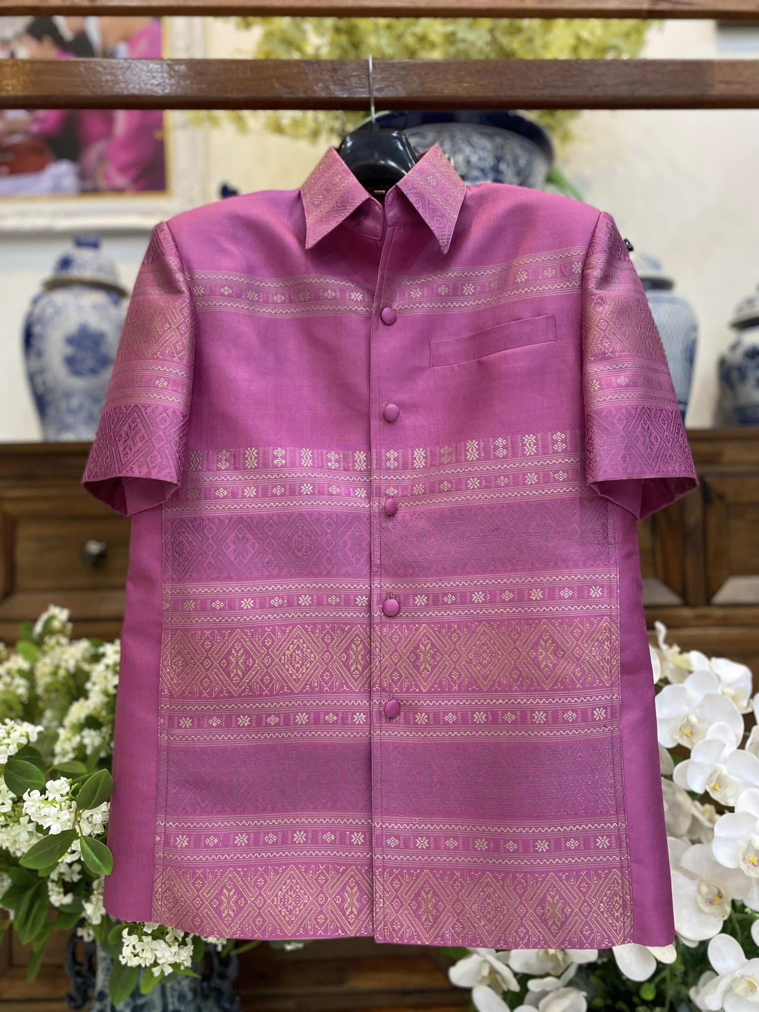 เสื้อสูทไหมแพรวา แขนสั้น สีม่วง เลือกไซส์ รหัส DR-BM092966110012