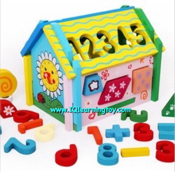 Woodtoy-ของเล่นไม้ บล๊อคหยอดรูปบ้าน เพื่อการเรียนรู้เรื่องตัวเลข 0-9 และบล็อคหยอดรูปทรง และสีต่างๆ ส่งฟรี