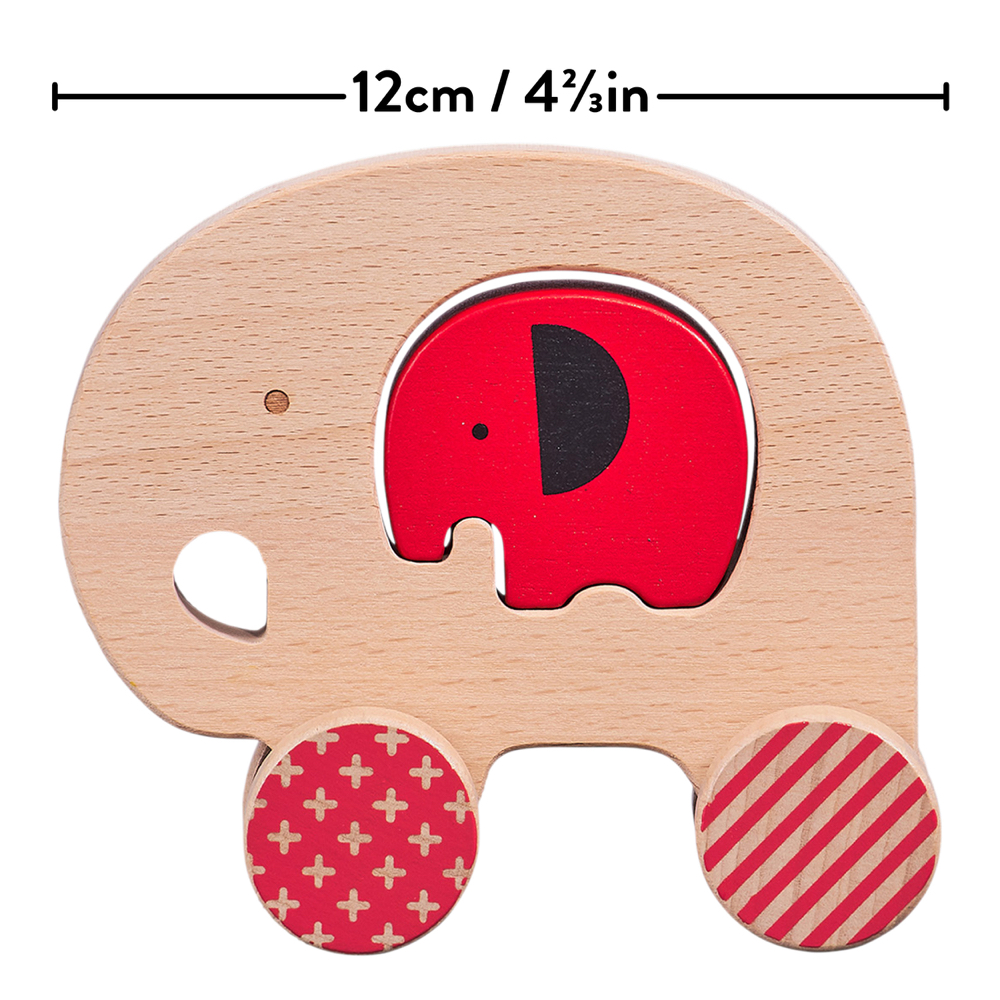 Elephant and Baby Wooden Push Along Car อายุ1-6ปี ของเล่นไม้ ลากจูง รถช้าง Puzzle Non Toxic Form UK
