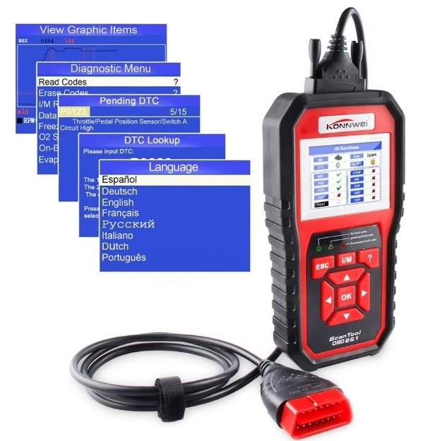 KW850 OBD II เครื่องมือสแกนตรวจสอบเครื่องยนต์ยานยนต์เครื่องอ่านรหัสรถยนต์, หน้าจอสีเต็ม OBD2/EOBD เครื่องสแกนเนอร์