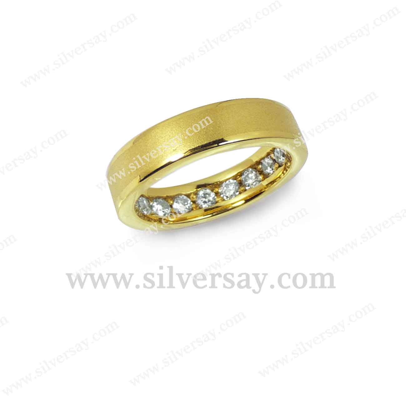 แหวนแก้เคล็ดซ่อนเพชรเก้าเม็ด/โมเดิร์น-วงหนา/พ่นทราย-ตัดขอบเงา/สีทองคำ22k