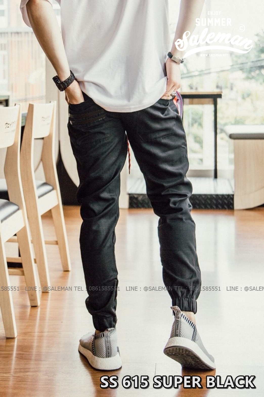 กางเกง JOGGER พรีเมี่ยม ผ้า COTTON รหัส SS 615 SUPER BLACK