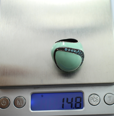 SI0095 แหวนลงยาสีเขียวพาสเทล เงินแท้ นน. 14.8 กรัม Size 55