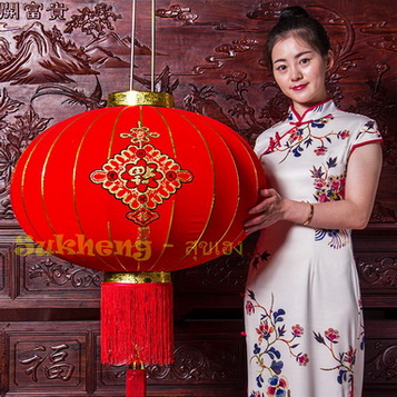 โคมแดงกำมะหยี่แขวนทรงกลมประดับตรุษจีน ขนาด 100 cm