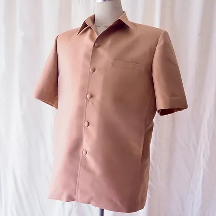 เสื้อซาฟารี คอปก ผ้าพื้น สีน้ำตาล รหัส DS-CT 102800