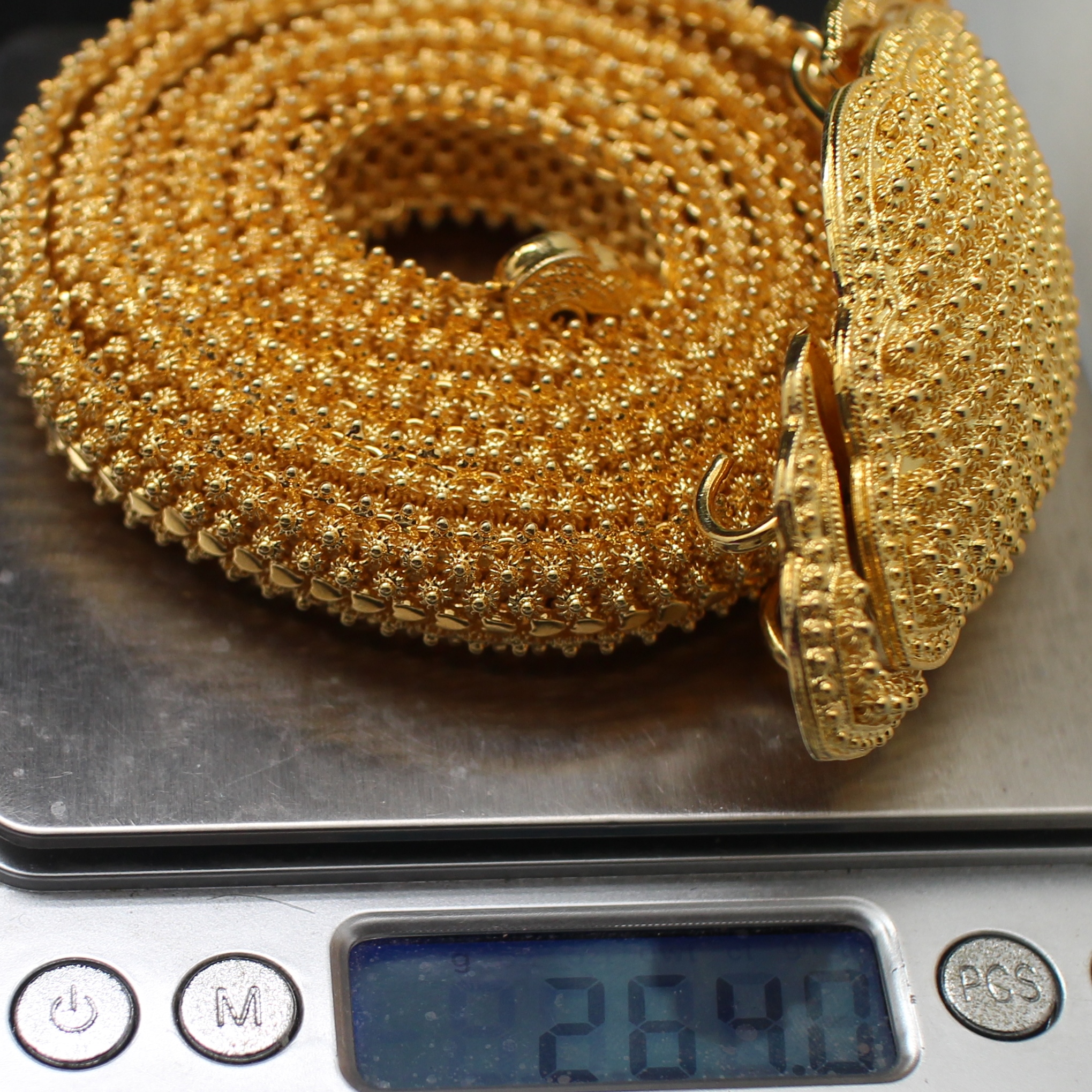 SI370 เข็มขัดเงินชุบทองลายดอกพิกุล เงินแท้ 92.5% นน. 264 กรัม ยาว 42 นิ้ว