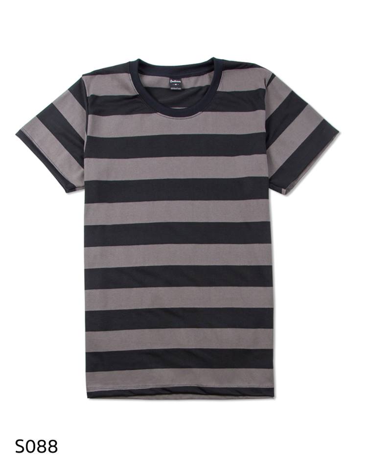 เสื้อยืดคอกลมลายทาง S088 (สีน้ำตาลช็อคบอล ใหญ่)