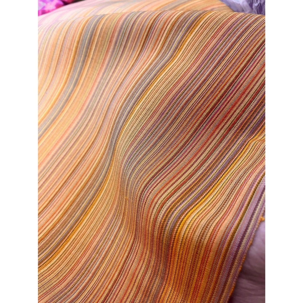 ผ้าไหม ลายริ้ว ไหมแท้ multicolor สีเหลือง ขายตามความยาวหลา รหัส MC-76-P4049