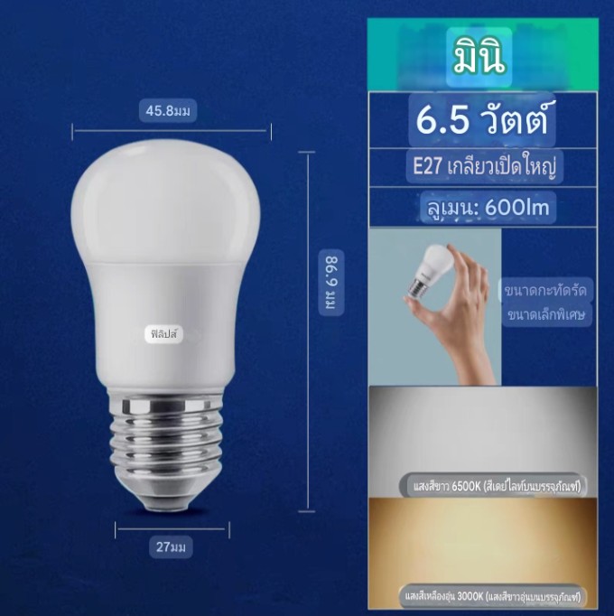 Philipsซีรีส์มินิ6.5วัตต์ จำนวนบรรจุ 12 ดวง / ลัง