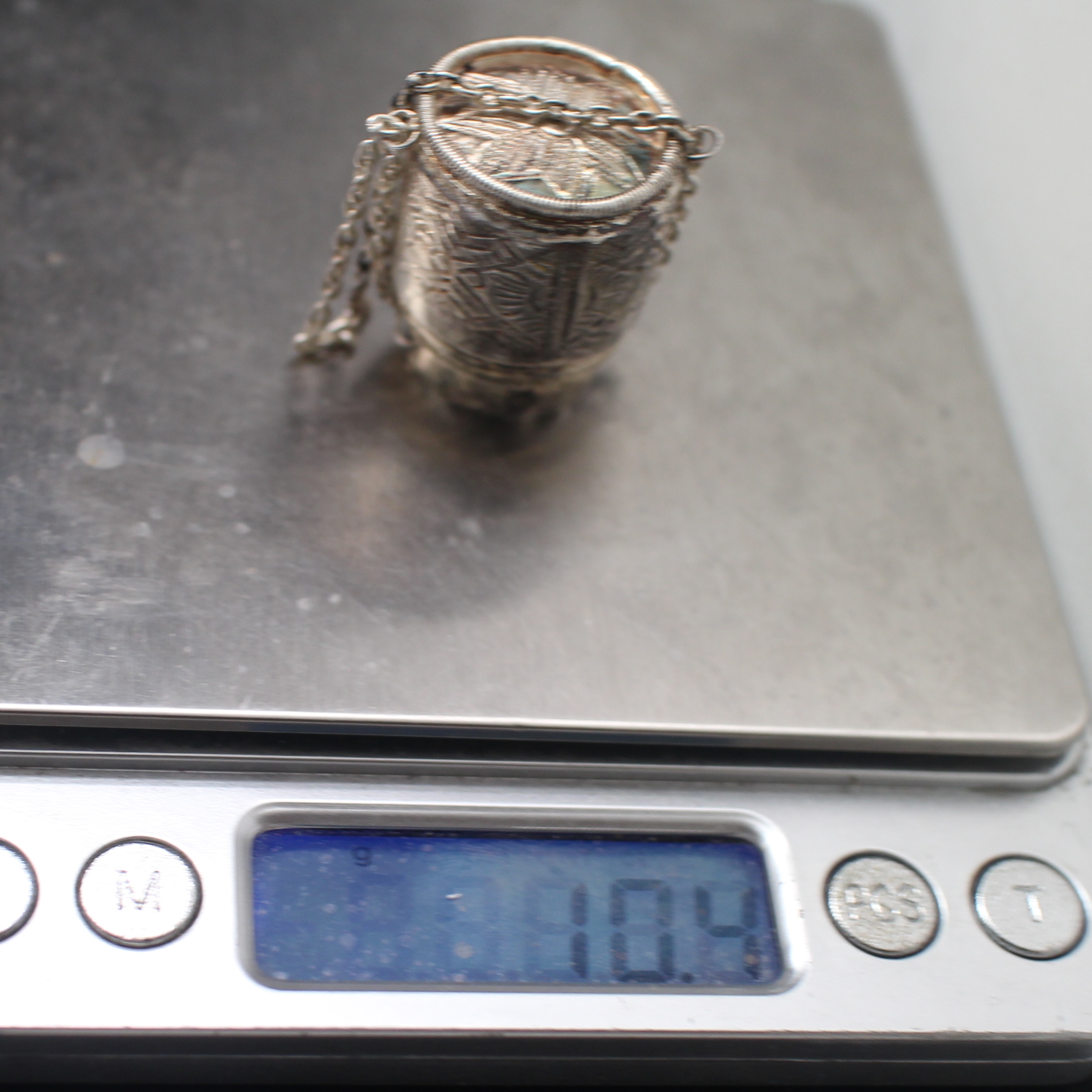 SI358 กระติ๊บเงินจิ๋ว ลายสาน เงินแท้ 92.5% นน.รวม 10.4 กรัม