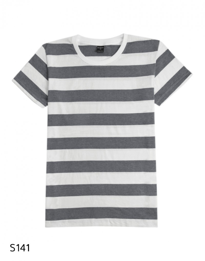 เสื้อยืดคอกลมลายทาง S141 (สีเทาฟอก)
