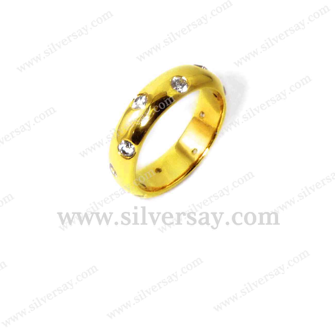 แหวนปลอกมีดฝังเพชรสวิสไขว้รอบวง/สีทองคำ22k
