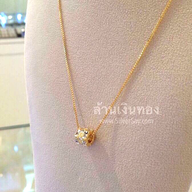 จี้เพชรหมุนได้ Rolling ทรงกระบอก ฝังเพชรสวิสทรงสี่เหลี่ยม&ทรงกลมรอบวง/สีทองคำ22k
