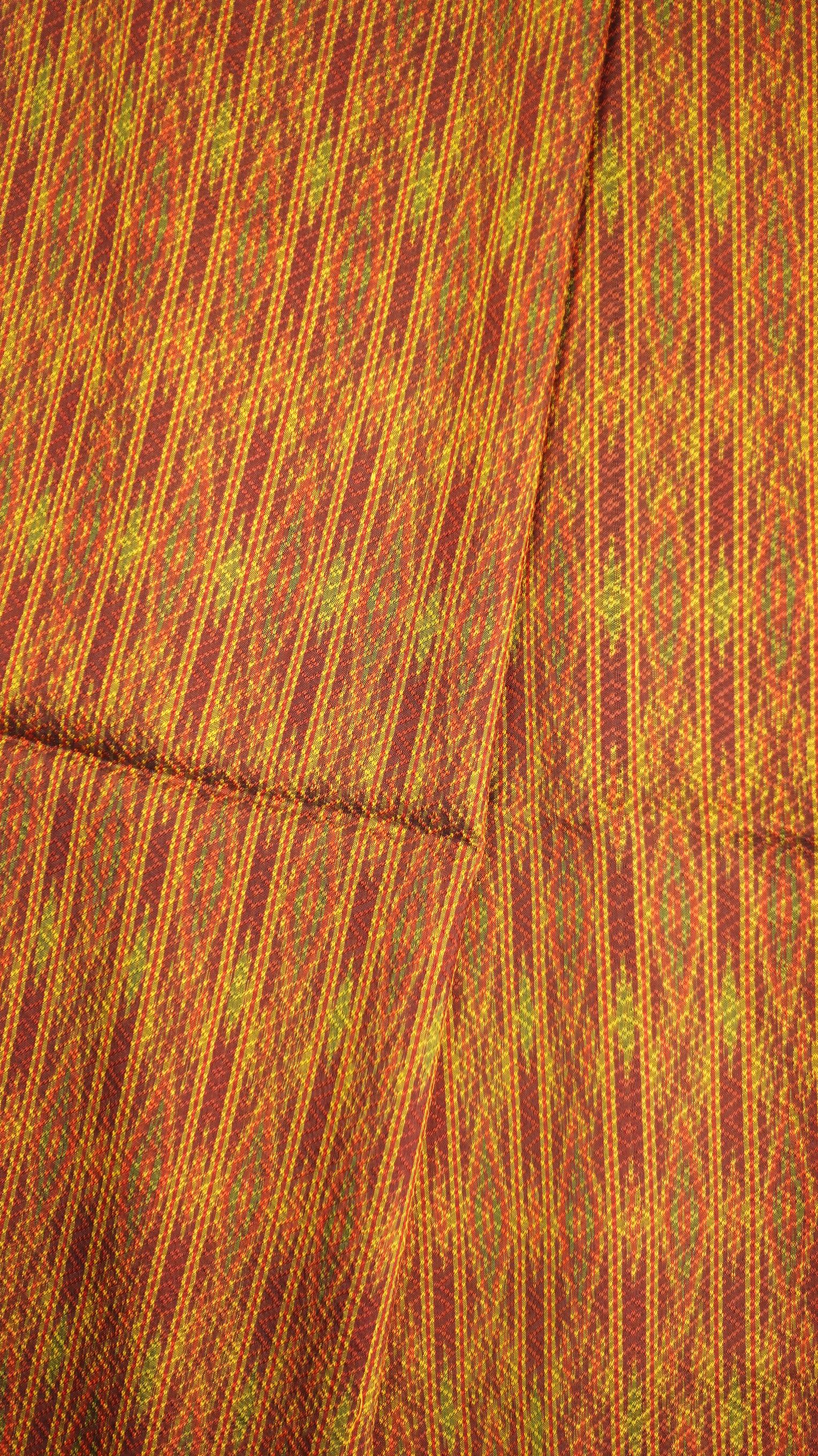 (ผ้าชุด)ไหมมัดหมี่ 6ตะกอ ไหมแท้ (ผ้าลาย 2เมตร+สีพื้น2เมตร) โทนสีส้ม รหัส L8A-ME-066-1222673