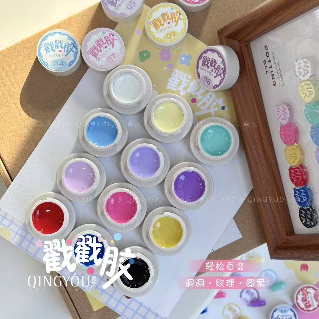 QINGYOU เจลทำเล็บเพ้นท์เล็บ เนื้อหนืด สีเจลยืดได้ เจลเพ้นท์ แถมเบสฟรี