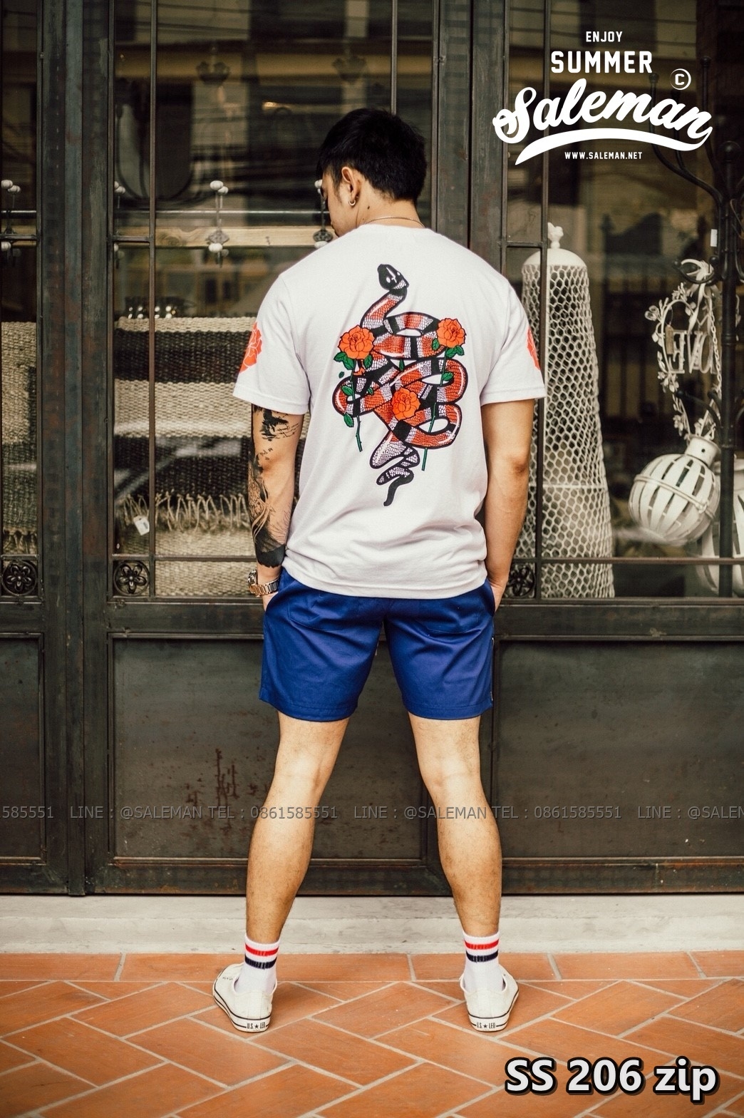 กางเกงขาสั้น พรีเมี่ยม ผ้า COTTON รหัส SS 206 zip สีน้ำเงิน