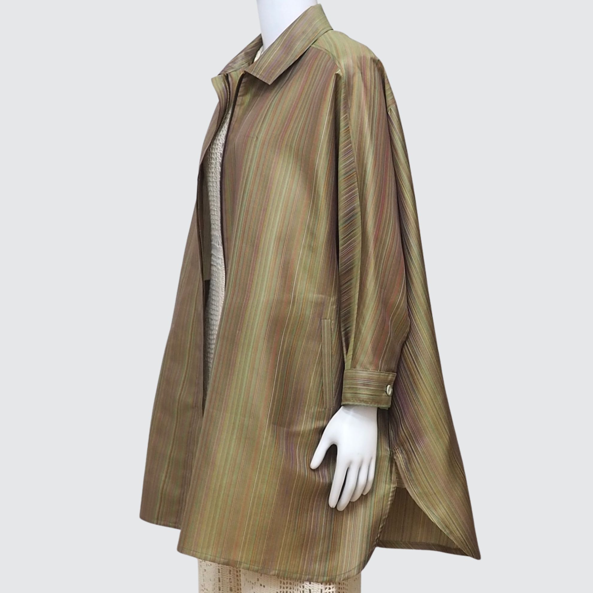 เสื้อแขนยาว ใส่เป็นเดรสได้ ตัดเย็บจากผ้าไหมลายริ้ว ไหมแท้ 100% | ตัดเย็บตามรูปร่าง | เลือกผ้า ส่งไซส์ได้