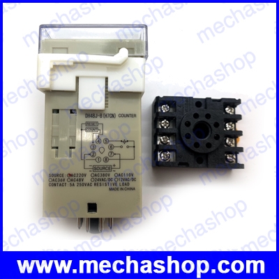 เครื่องนับจำนวนดิจิตอล ตัวนับจำนวน อุปกรณ์นับจำนวน 220V DH48J Digital Display Counter Counting relay 4 bit Digital screen + Socket Base