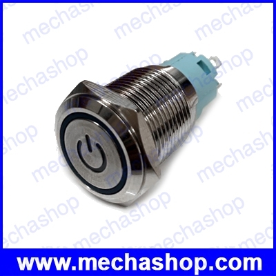 สวิทซ์กดเปิดกดปิด มีไฟโลโก้สีเขียว 16mm high-grade metal button button switch with self-locking Latching LED lamp power symbol LED12V 1NO1NC 5 ขา TY1687Z