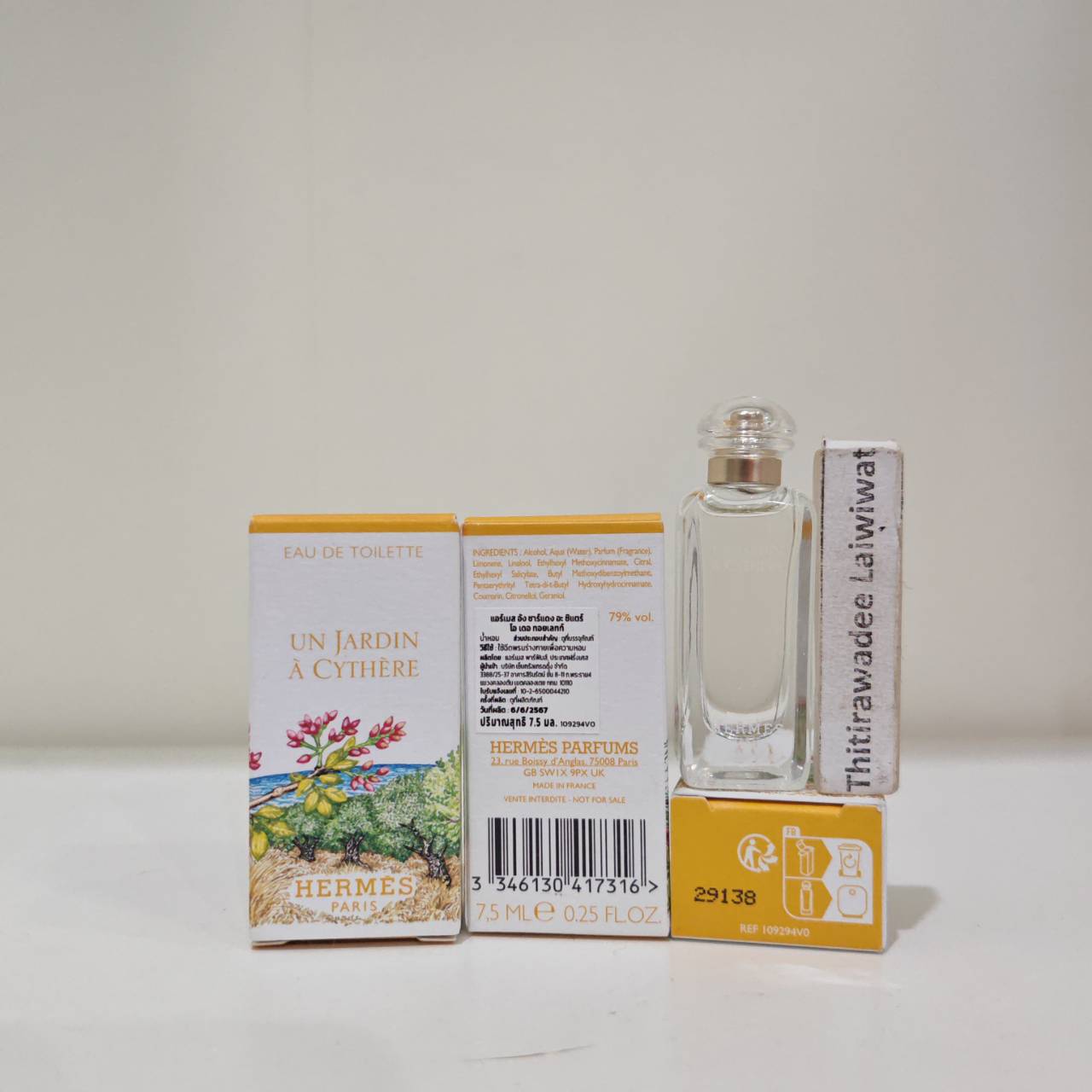 น้ำหอมจิ๋วมินิ Hermes Un Jardin à Cythère EDT 7.5ml ป้ายไทย( Mini Perfume น้ำหอมขนาดพกพา) น้ำหอมจิ๋วมินิ ขวดน่ารัก ตั้งโชว์ก็สวย พกพาก็สะดวก หัวแต้มตามจุดชีพจร