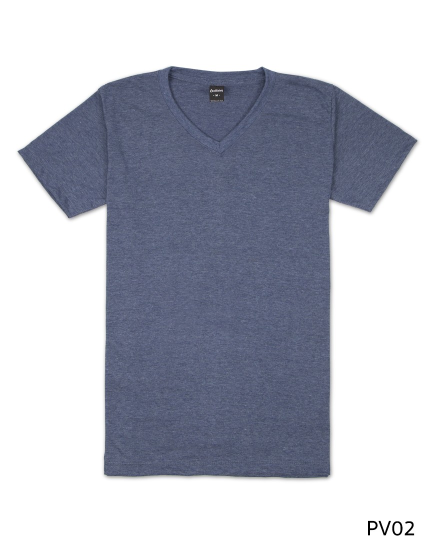 เสื้อยืดคอวีเรียบ Pv02 สีกรมฟอก