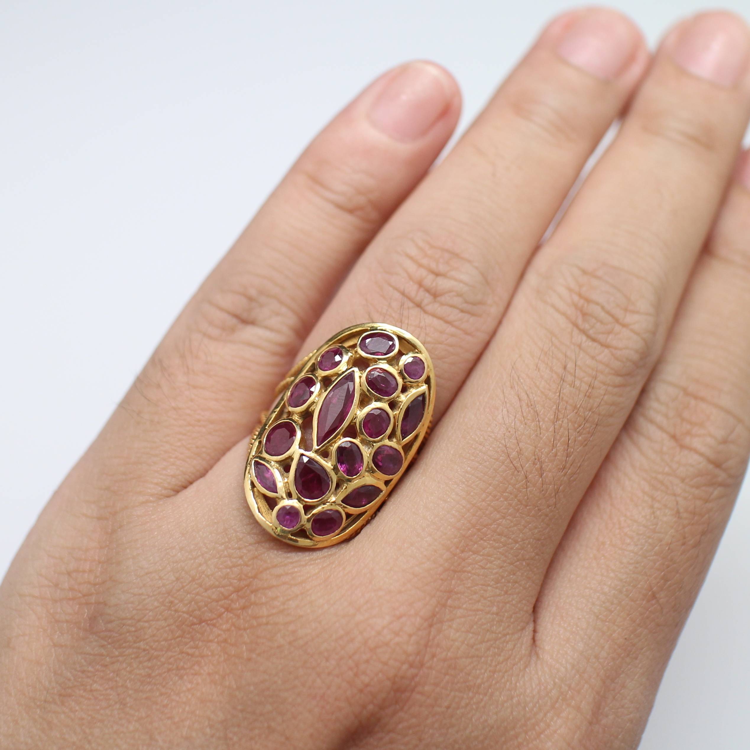 RG250078 แหวนทับทิมหน้าโล่ห์ ทองแท้ 90% นน.รวม 6.4 กรัม ขนาดแหวน 52