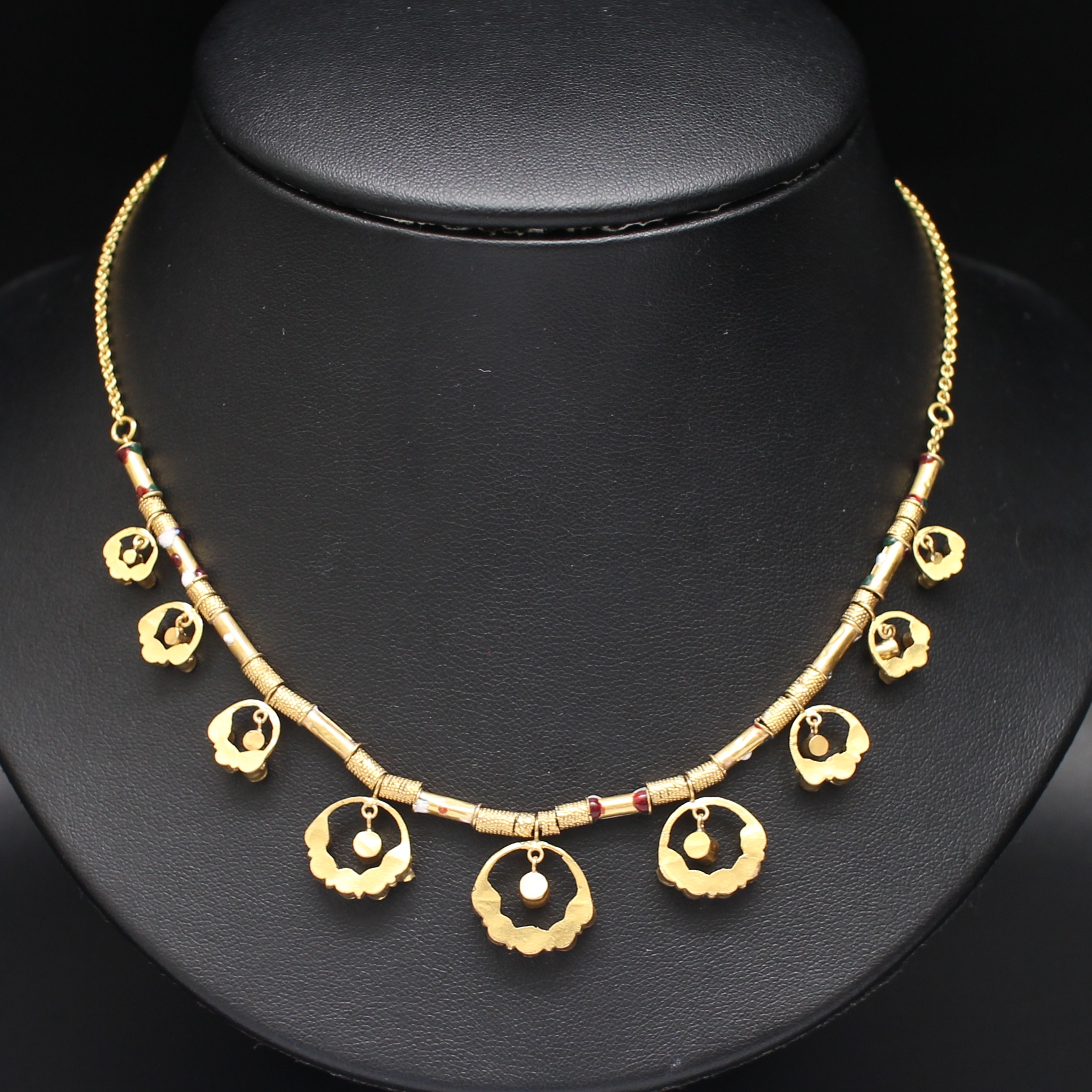 NL25263 สร้อยคอลูกไม้ปลายมือสามสี ทับทิม มรกต เพชรซีก ทองแท้ 90% นน.รวม 21.19 กรัม ยาว 16-17 นิ้ว