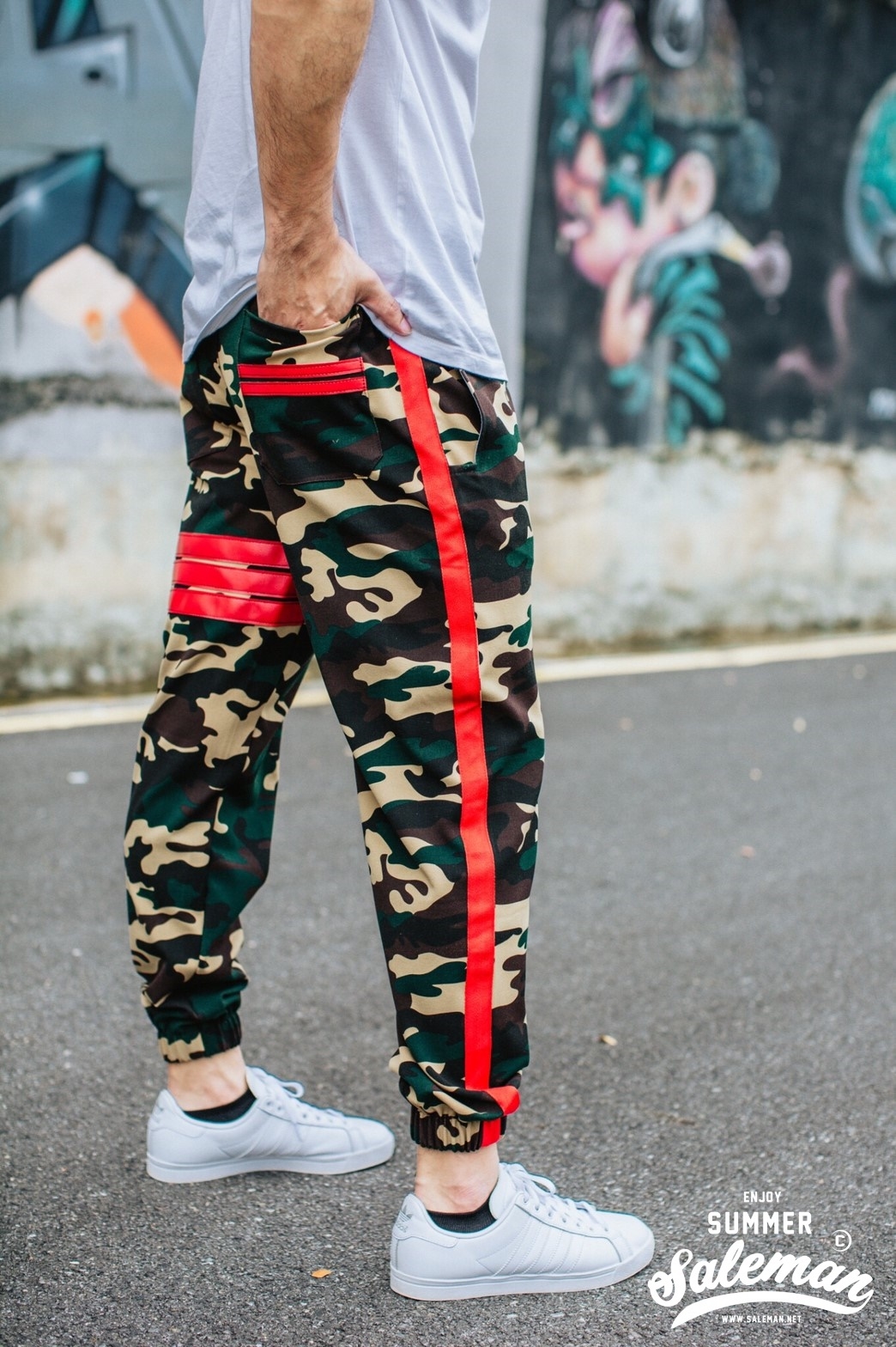 กางเกง Jogger ขาจั๊ม พรีเมี่ยม ผ้าวอม รหัส WT 680 RR TAX - แถบแดง