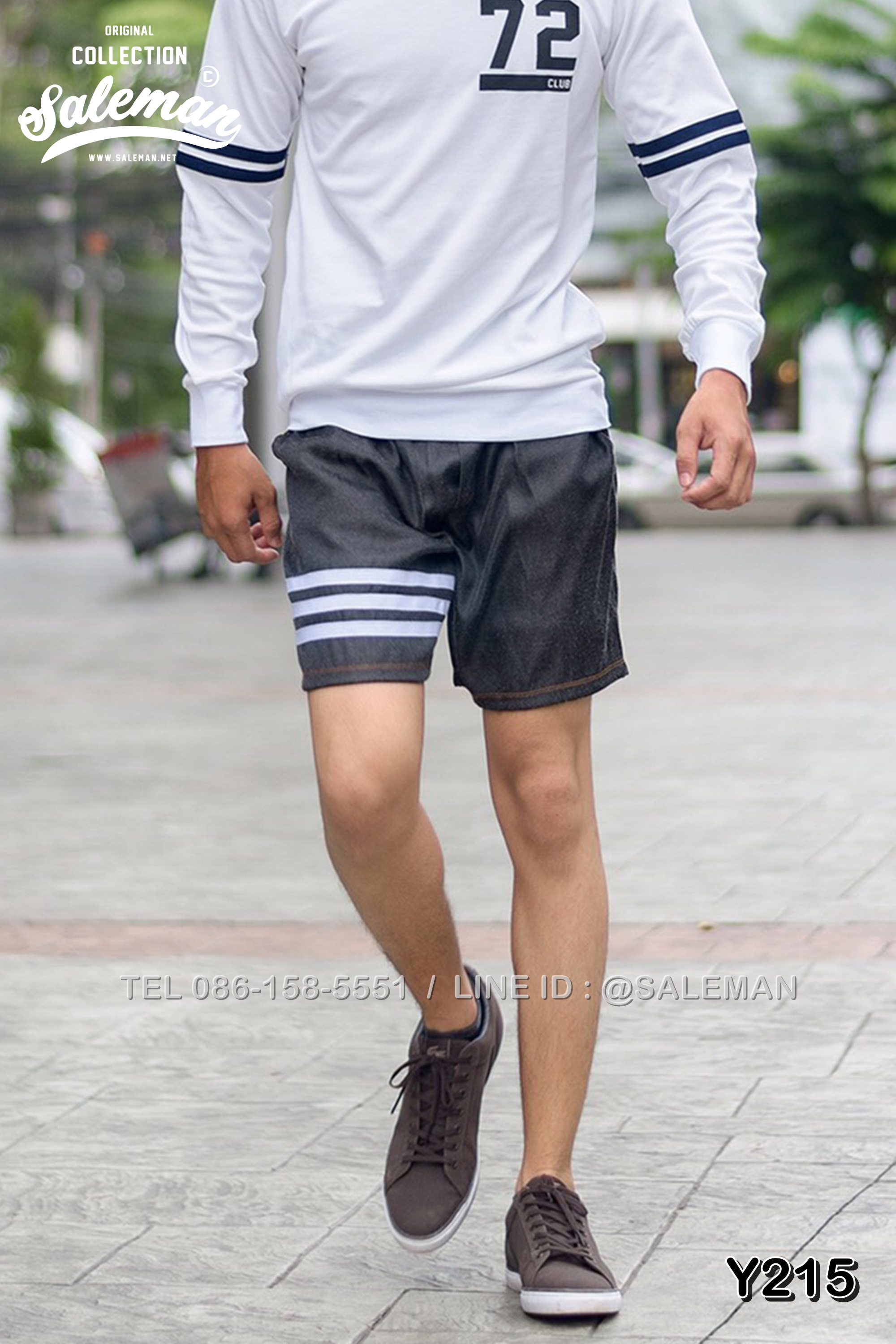 กางเกงขาสั้นยีนส์ Y210 ยีนส์เทาดำ SUMMER SALE
