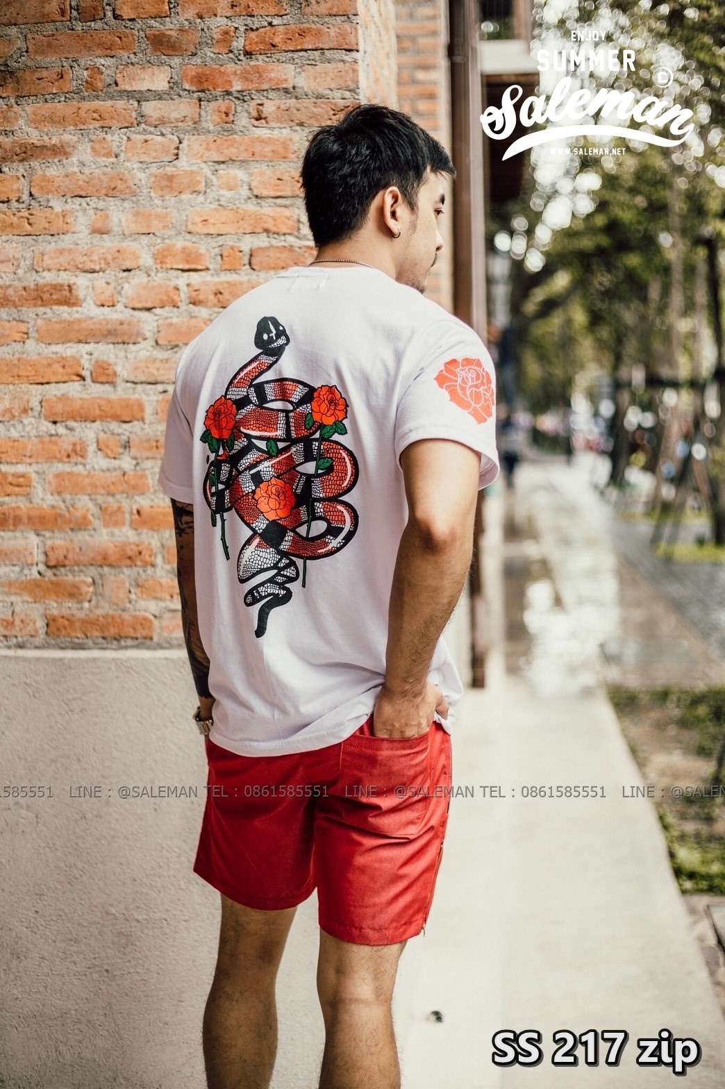 กางเกงขาสั้น พรีเมี่ยม ผ้า COTTON รหัส SS 217 zip สีแดงสด